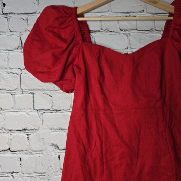 Francescas Mi Ami Grettie Bow Back Mini Dress Red New Size Large Puff Sleeve - Picture 5 of 14
